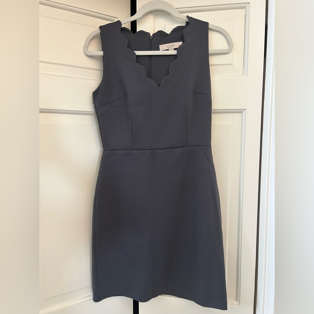LOFT Gray Scalloped Edge Dress